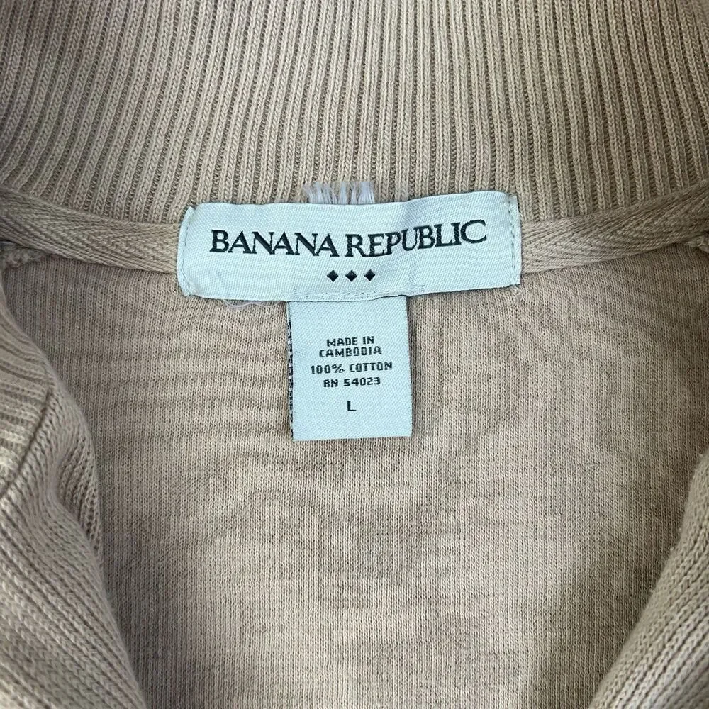 Banana Republic Mens L Quarter Zip Sweater Tan Khaki 100% Cotton Pullover